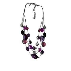 Multicolor NK Beaded Necklace Adjustable Length Purple Pink Silver Beads u Fashi